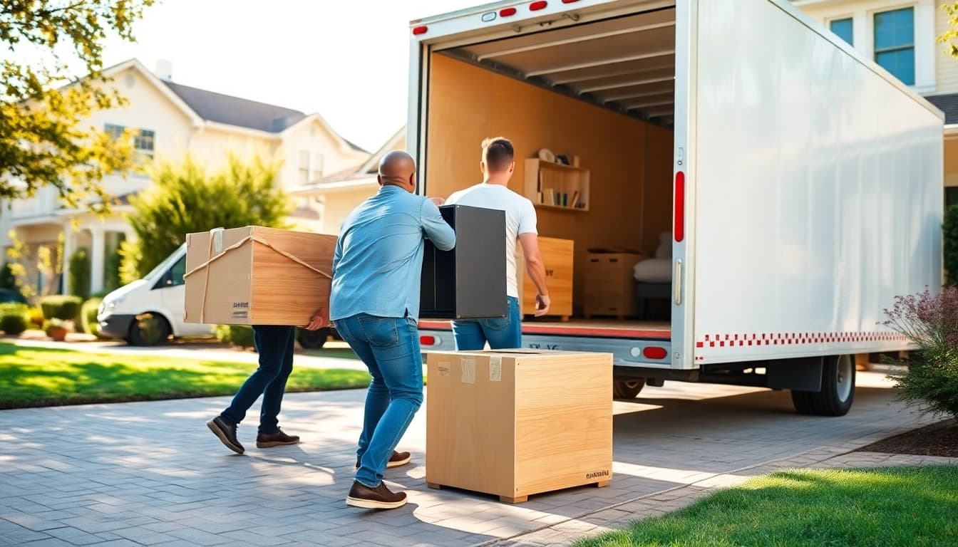 Residential moving company bluffton team efficiently loading furniture into a moving truck.