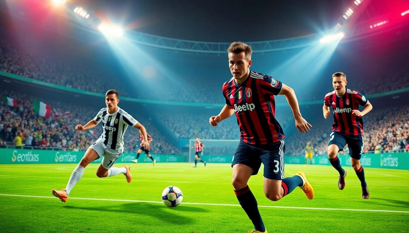 Exciting soccer action from the giải vô địch bóng đá ý serie a featuring dynamic players and passionate fans.