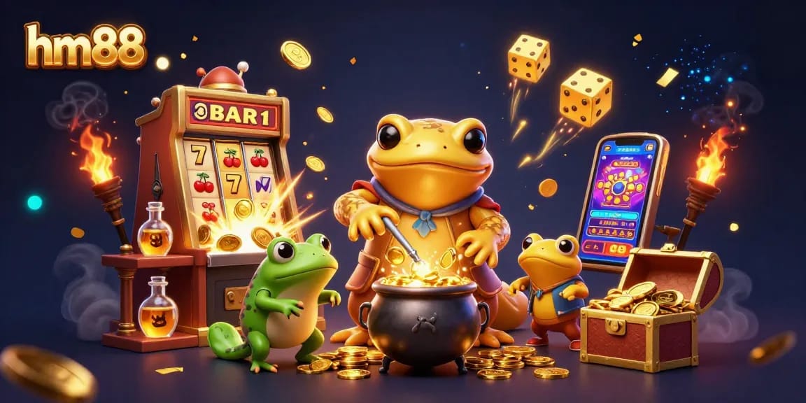 Experience thrilling wins at hm88 as the golden salamander alchemist crafts coins amidst a vibrant casino scene.