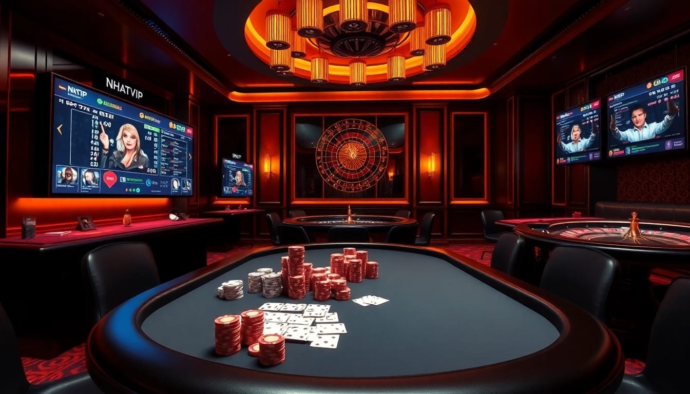 Experience high-stakes excitement with NHATVIP at a luxurious poker table.