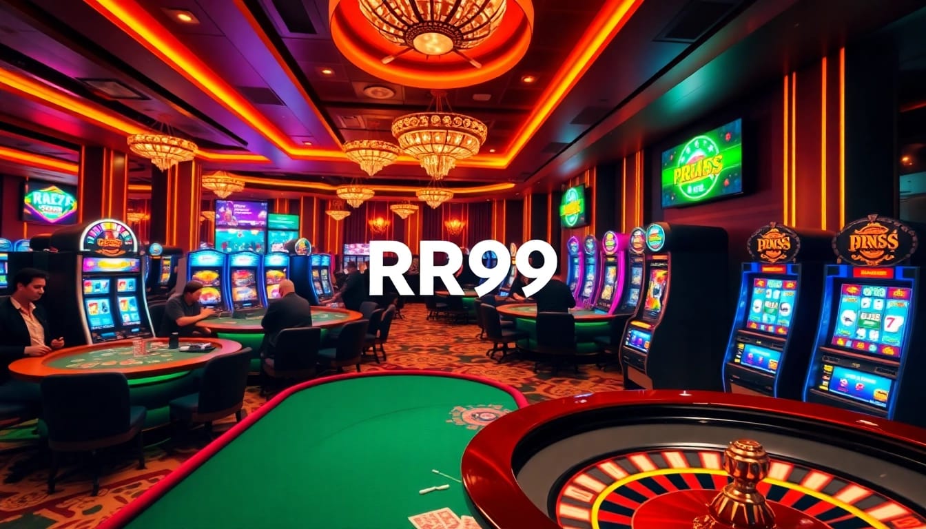 Experience the thrill of RR99 with vibrant casino tables and engaging slot machines.