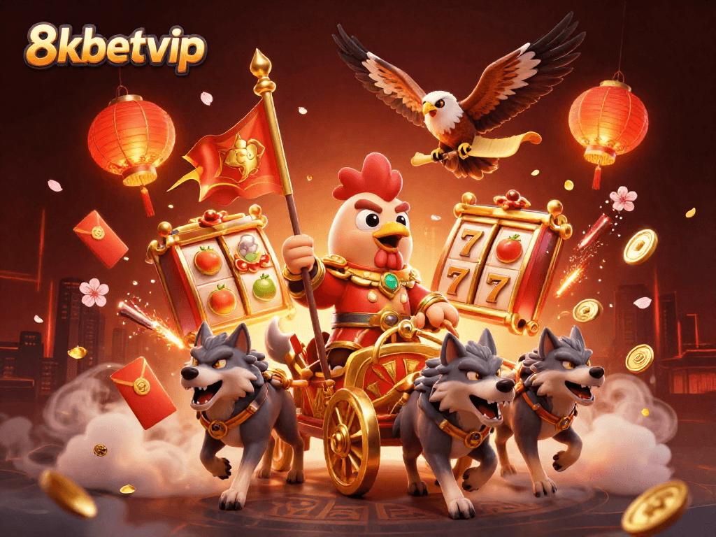 Engage in thrilling gameplay at 8kbetvip amidst dynamic slots animation and festive visuals.