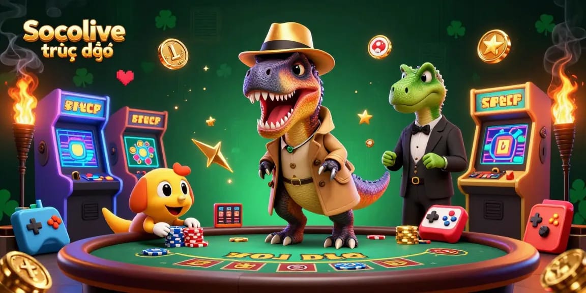 Socolive trực tiếp offers thrilling online gambling experience with engaging 3D casino themed illustration.