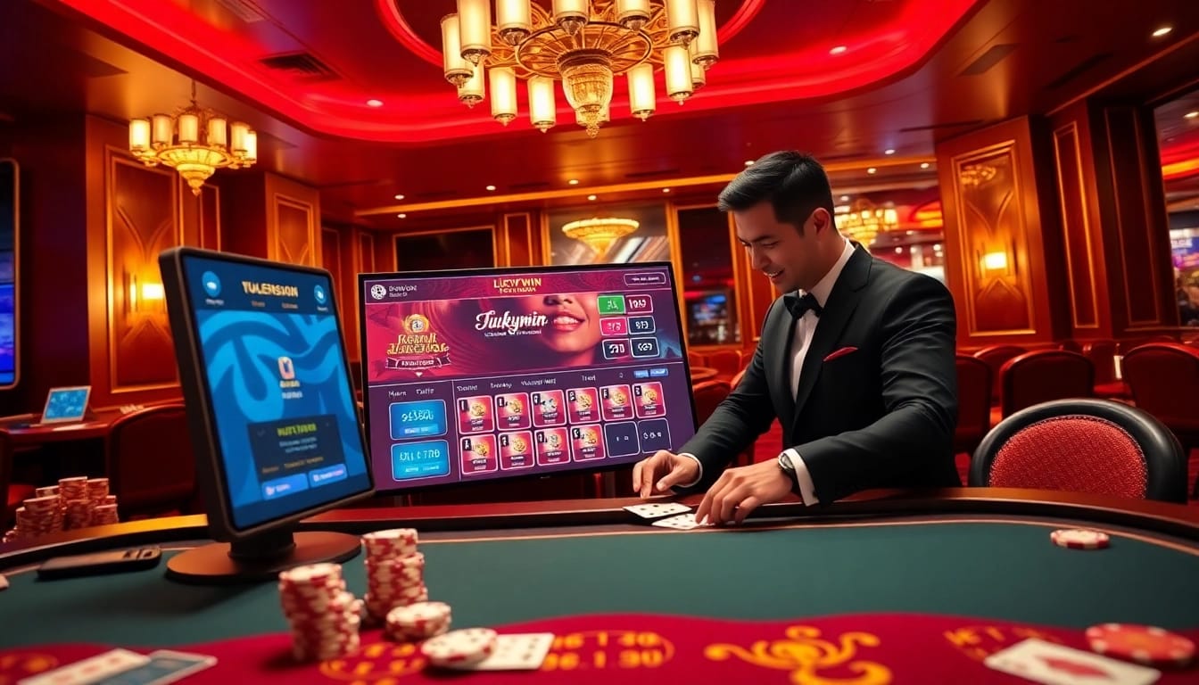 Engaging players in a game of luckywin tài xỉu in a vibrant online casino atmosphere.