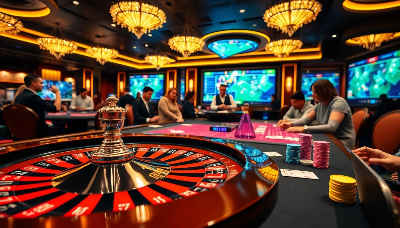 Players enjoying a thrilling moment at the table on trang chủ cm88, featuring engaging casino games and vibrant atmosphere.
