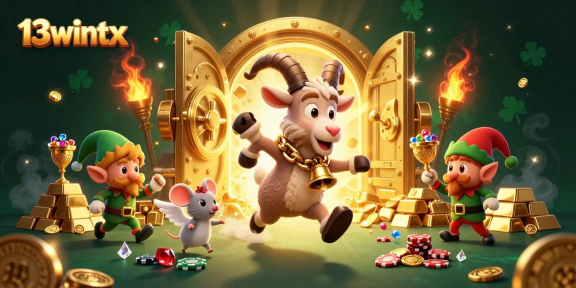 Experience thrilling gameplay at 13wintx while the festive Krampus goat runs a vibrant casino scene.