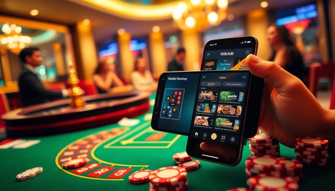 Engage with the thrilling ‘Tải hitclub’ experience at an upscale casino scene with roulette and game features.