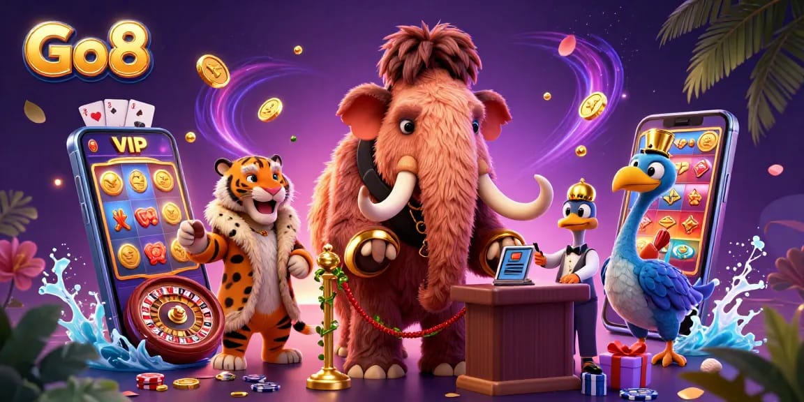 Engage with Go8's vibrant casino experience featuring unique characters and dynamic gaming elements.