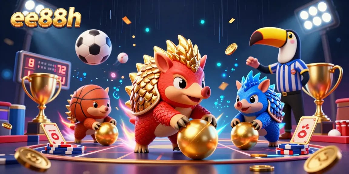 Play in the exciting realm of ee88h, featuring pangolins battling in a vibrant casino game.