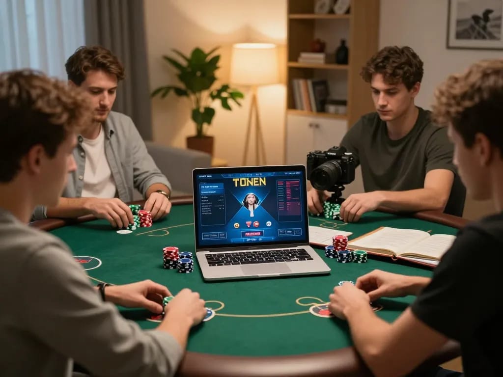 Engaging online poker gameplay on lv88 com with player interactions and cozy home setting.