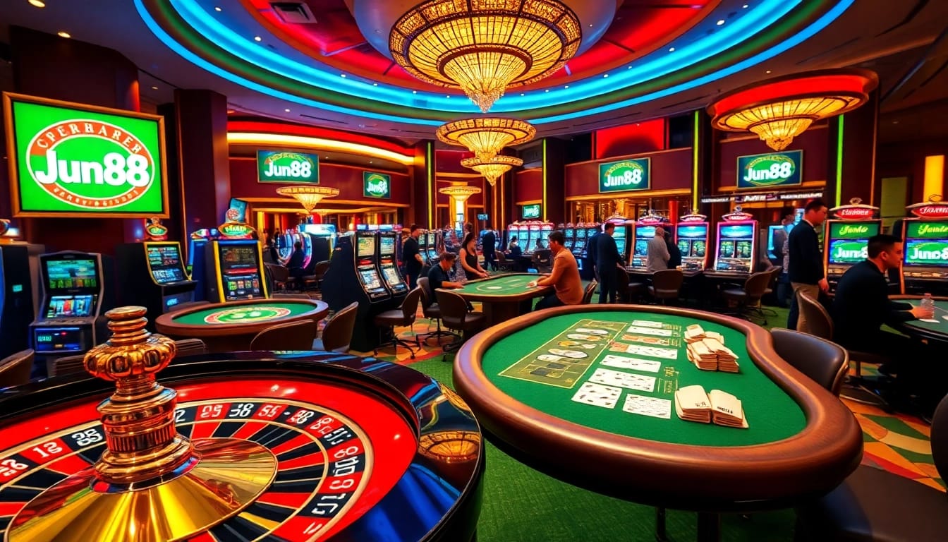 Experience thrilling gameplay at Jun88 with vibrant casino elements and professional betting action.