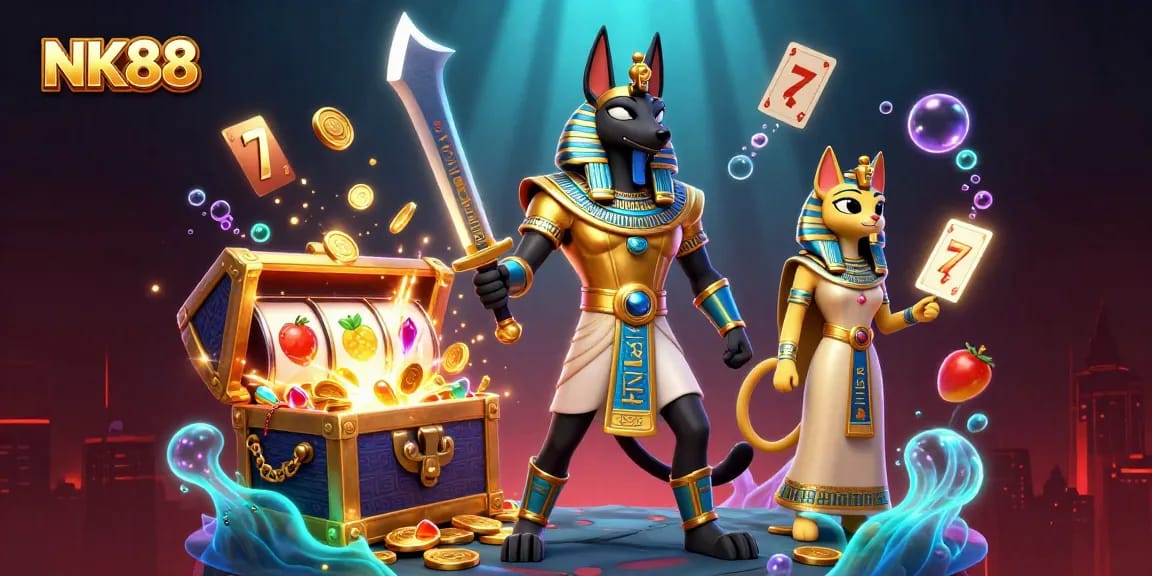 Experience thrilling gambling at NK88 with vibrant slot elements and ancient Egyptian themes.