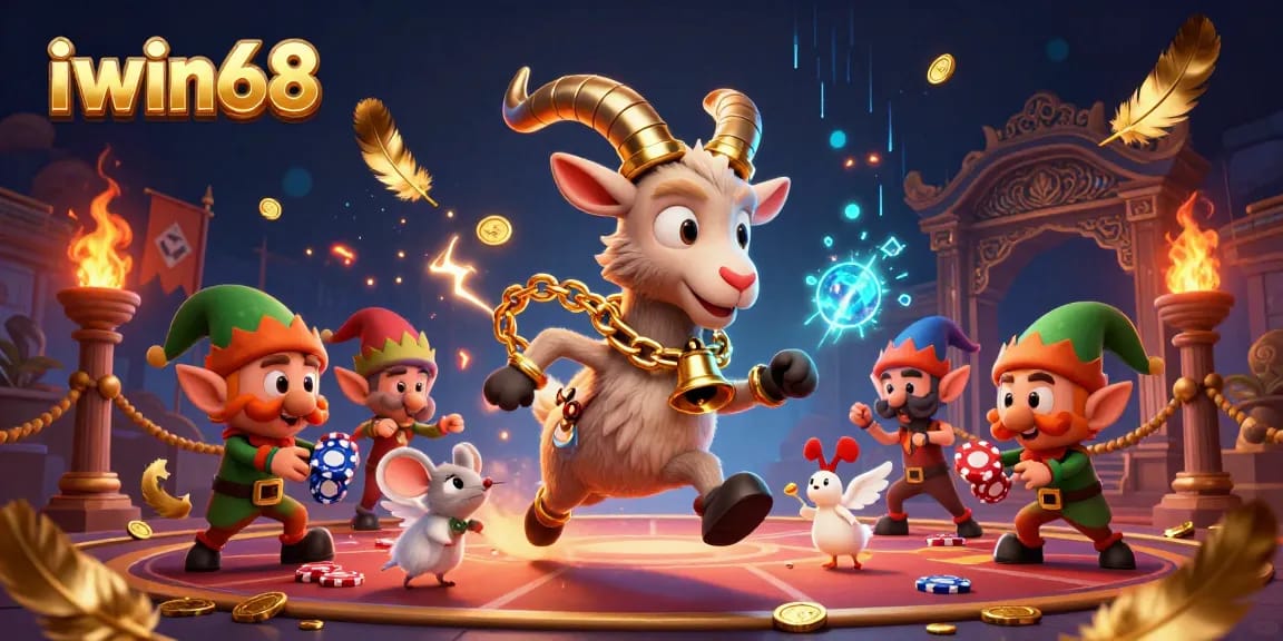 iwin68 players enjoy thrilling casino action with festive characters in a vibrant setting.