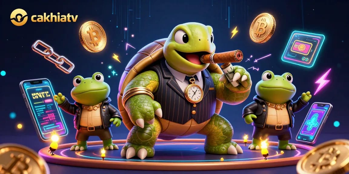 Engage with cakhiatv through vibrant 3D casino scenes featuring energetic characters and crypto elements.