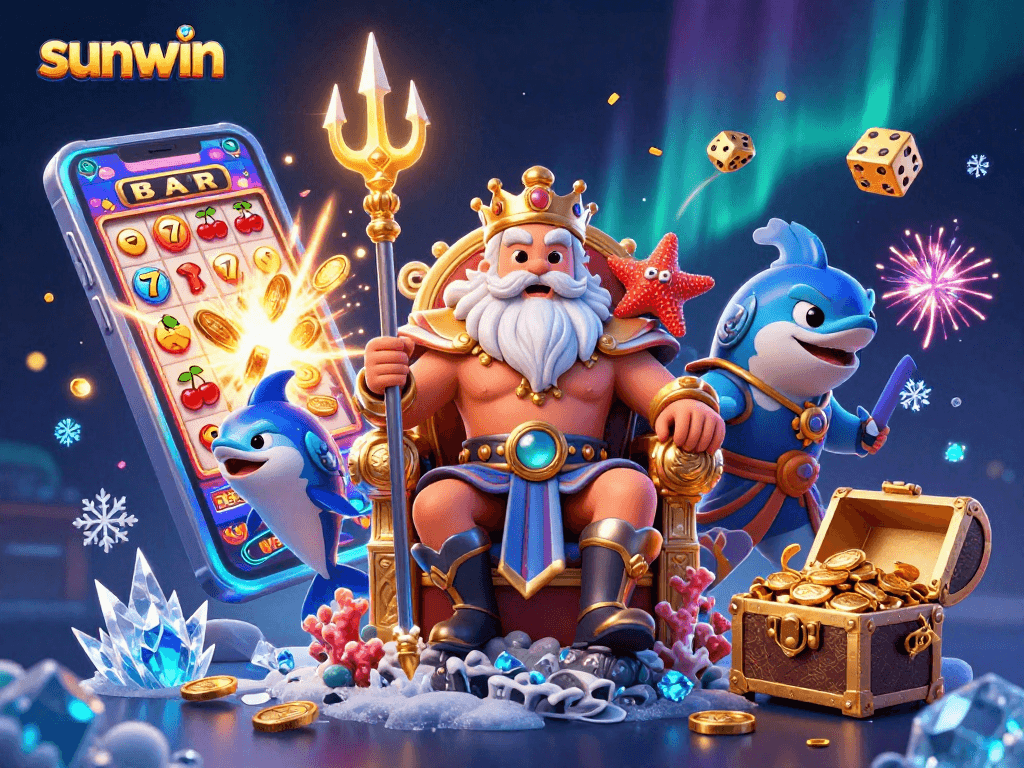 Engage in vibrant casino action with sea king Neptune at sunwin's dazzling slot explosion.