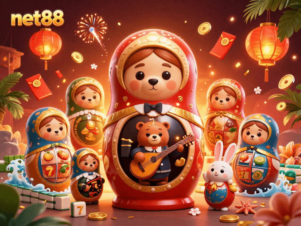 Experience exhilarating wins at net88 with vibrant slot reels and animated casino characters.