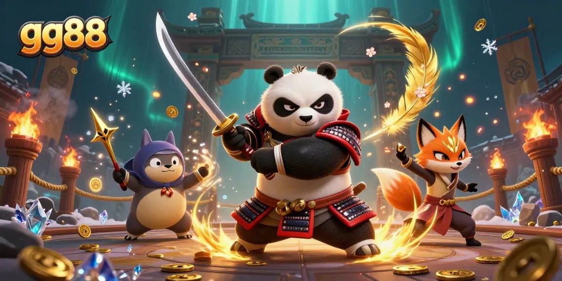 Experience thrilling gaming at gg88 with a dynamic scene of 3D characters in action amidst a vibrant arena.