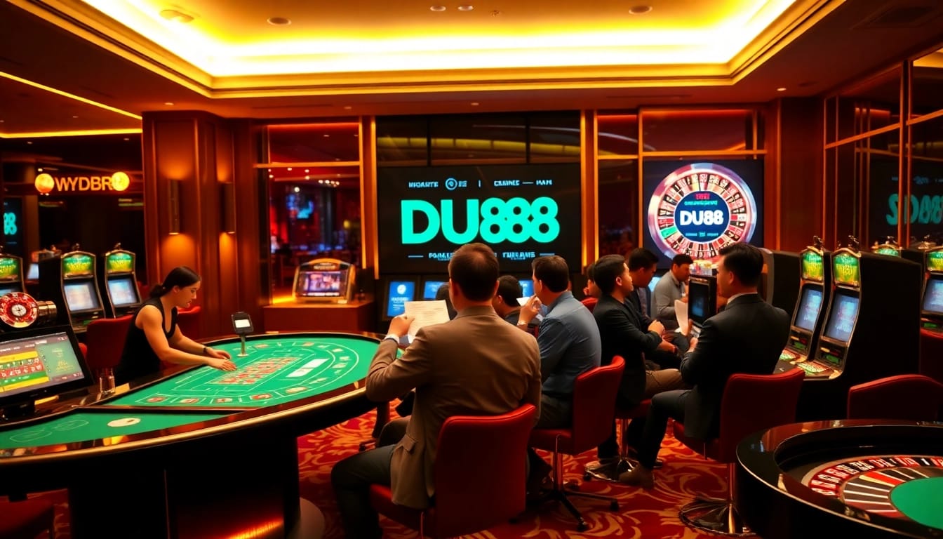 Betting excitement at DU88, showcasing a dynamic casino experience with modern slot machines and professional dealers.
