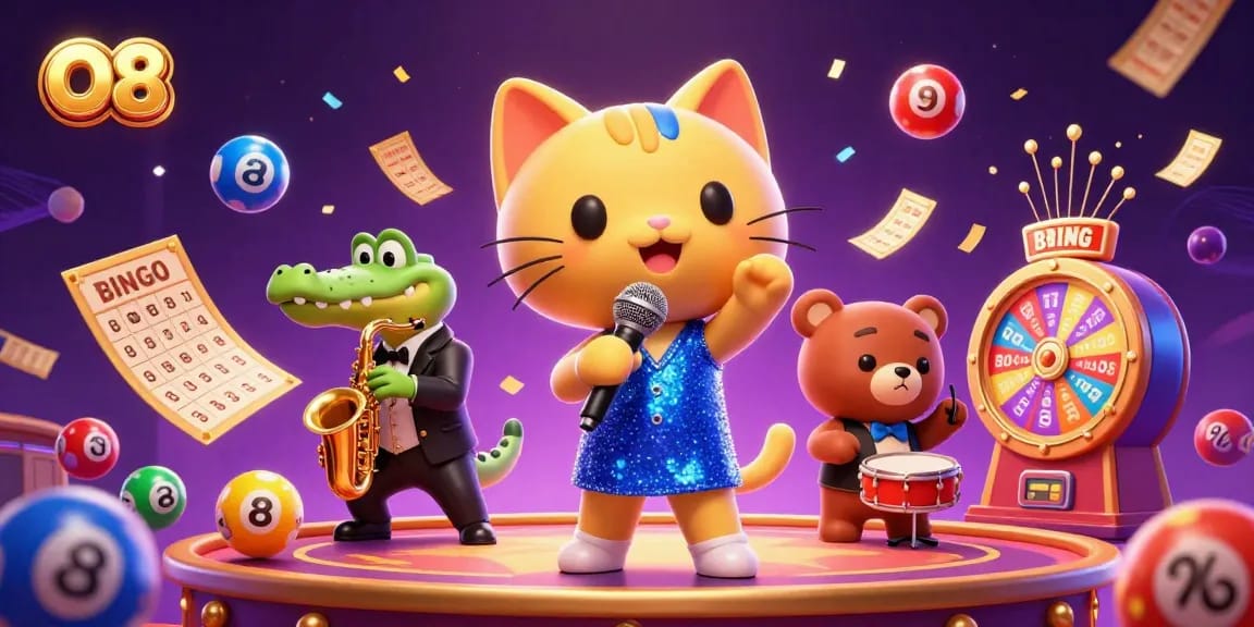 Engage in thrilling games at O8 with 3D characters in a vibrant casino scene full of excitement.