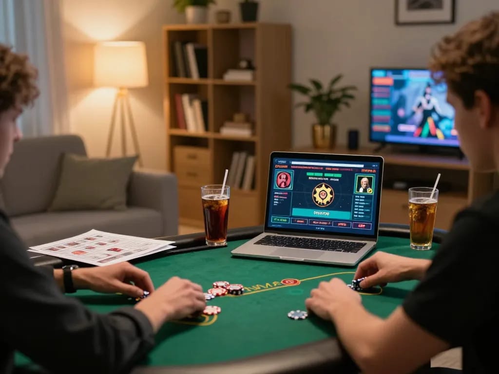 MAX88 online gaming scene highlighting intense poker strategy at home, showcasing engaging gameplay.