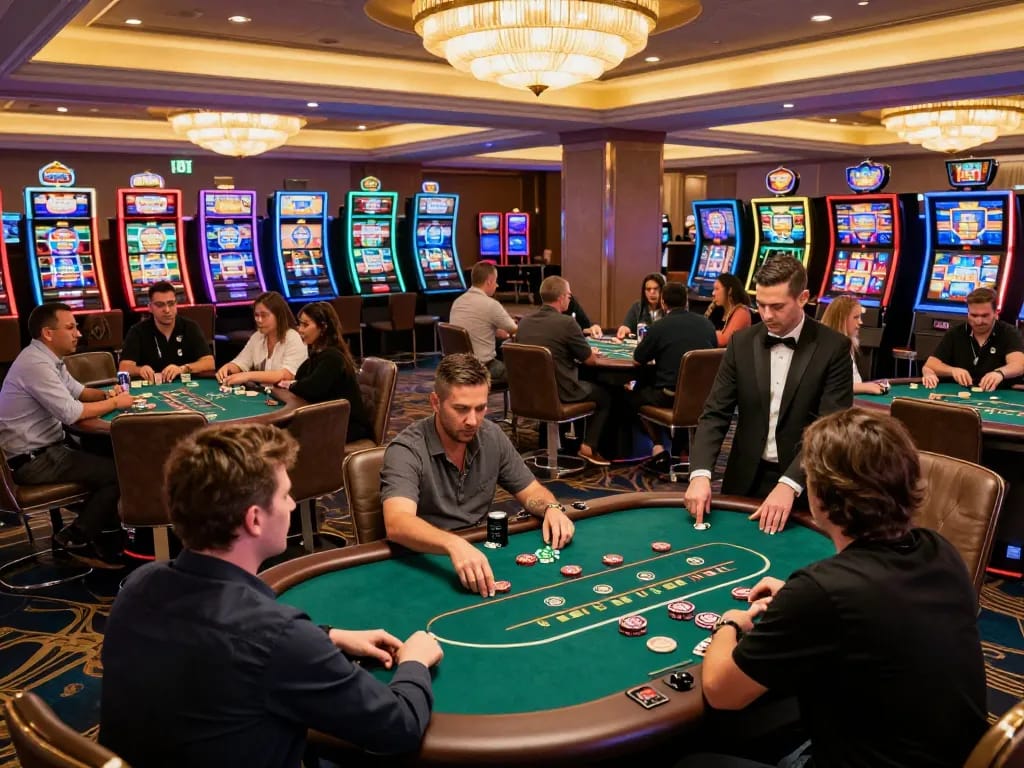 Players enjoying poker at XOCDIA88 with vibrant casino atmosphere and engaging gameplay.