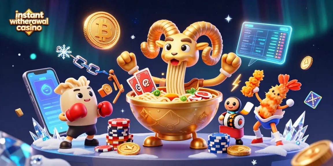 Experience an instant withdrawal casino with vibrant characters and crypto elements showcasing fast payouts.