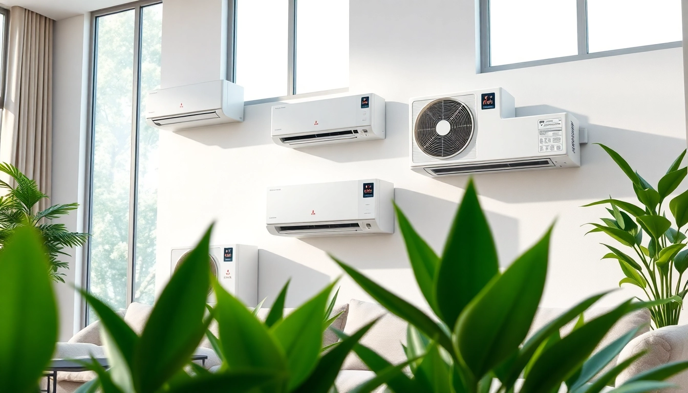 Mitsubishi mini split AC units elegantly installed in a stylish living room with bright natural lighting.