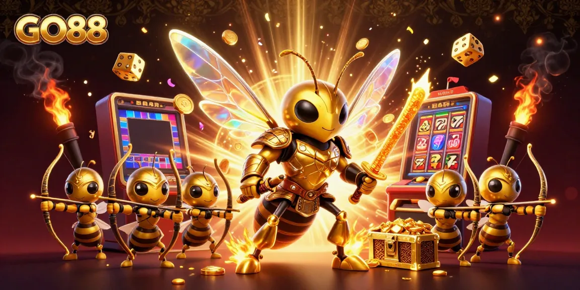Engage with GO88's vibrant 3D casino illustration showcasing thrilling action and golden rewards.