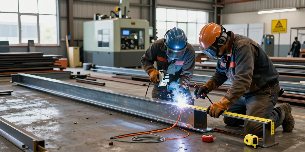 Collaborative work at a commercial steel company focusing on custom steel structure fabrication.