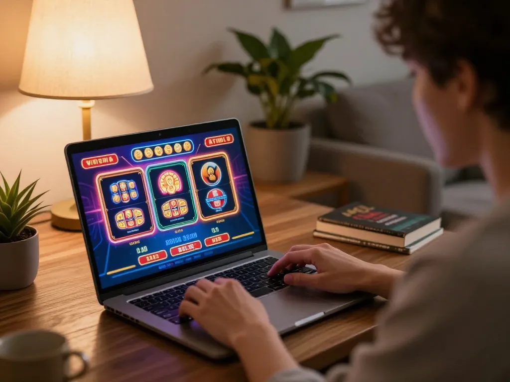 Engaged user on laptop exploring nhà cái fly88 for live casino gaming options.