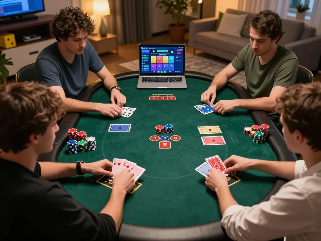 Players engaging intensely in online poker at https://ta88pro.com/ with colorful digital displays and strategic gameplay.