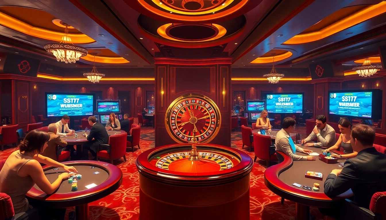 Players at a luxurious casino engaging in strategic gameplay showcasing https://sky88sa.com/.