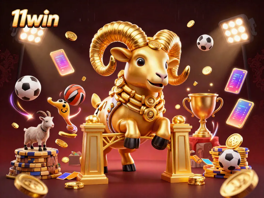 Engage with thrilling 11win gameplay in a vibrant casino-themed 3D illustration.