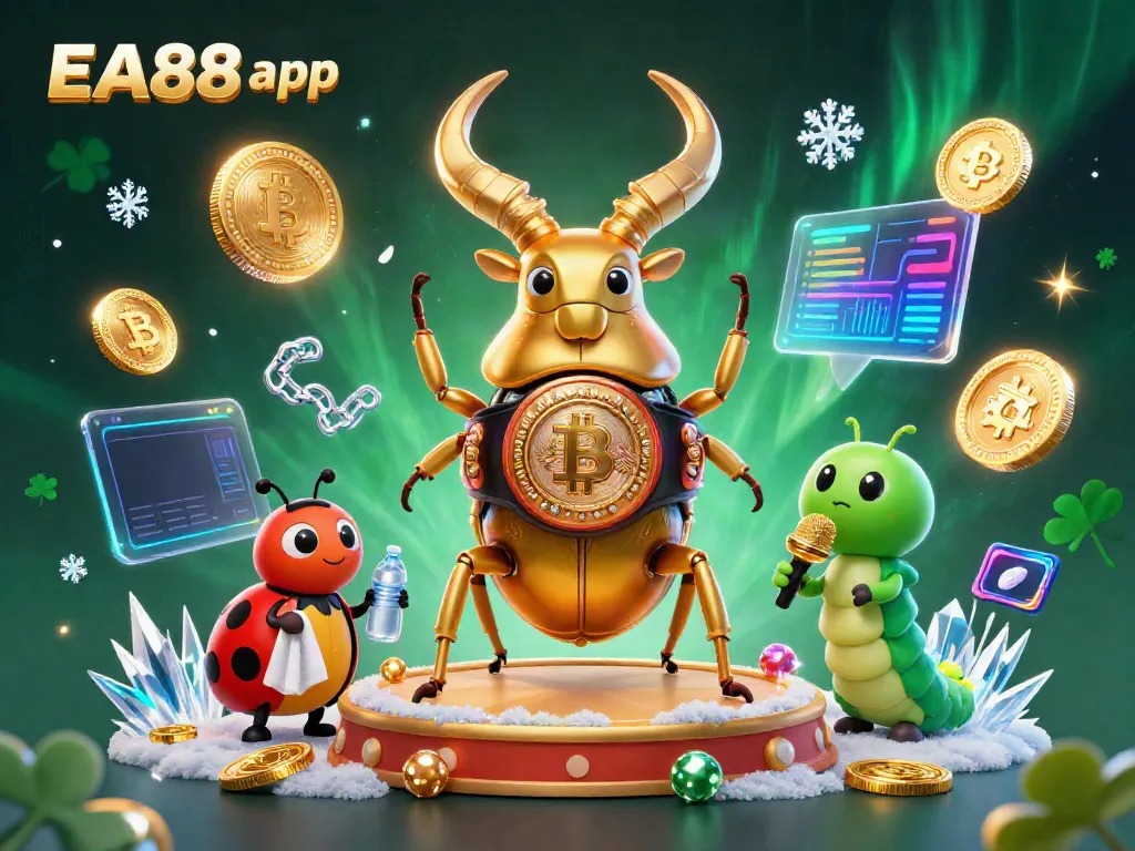Engage with the EA88 app in a vibrant 3D casino scene featuring a golden stag beetle and colorful game elements.