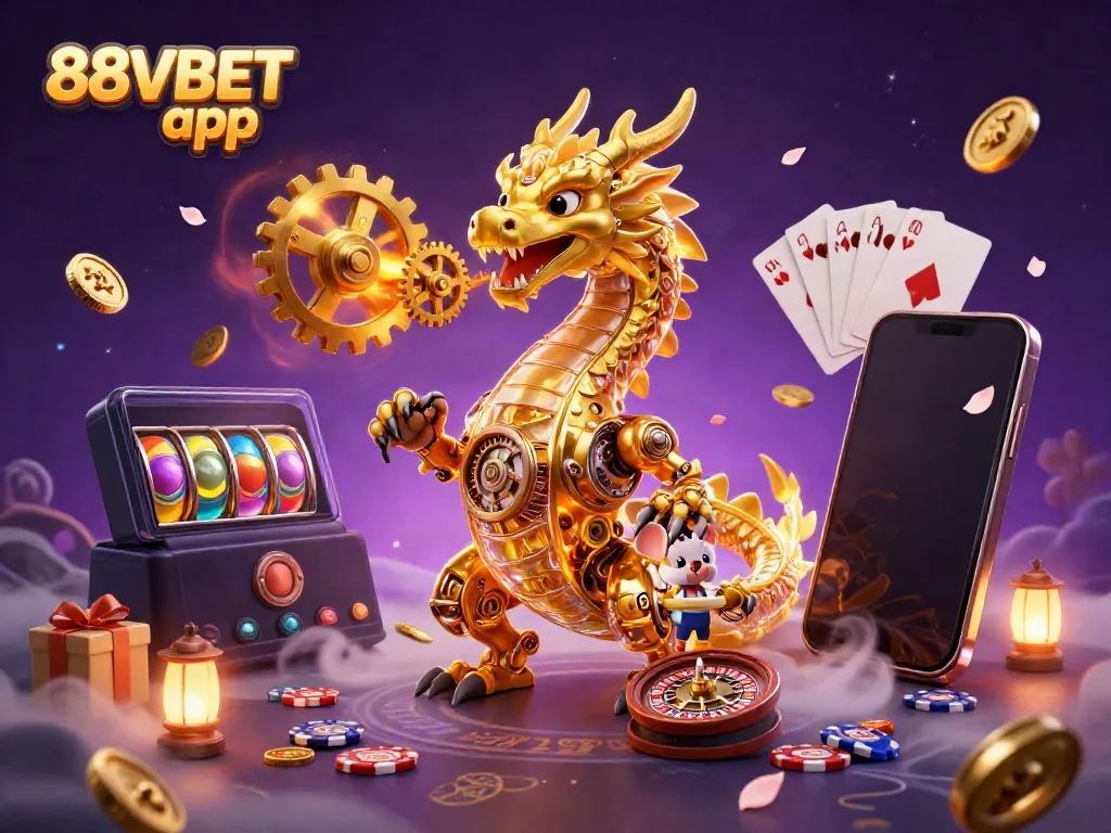 Experience the thrill of the 88VBET app with a dynamic dragon and vibrant gaming elements.