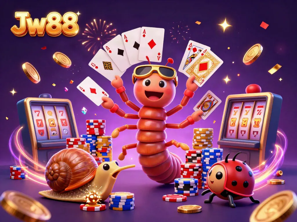 Experience Jw88's thrilling casino atmosphere with colorful characters and dynamic game elements.