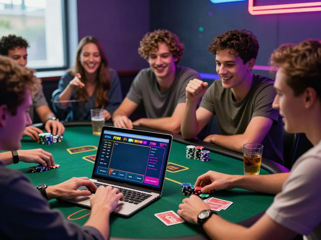 Experience the excitement of online betting at https://fc88v1.com/ with friends enjoying poker and vibrant gaming atmosphere.