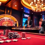 A dynamic gambling scene featuring 9BET with poker chips and a roulette wheel, highlighting excitement and luxury.