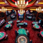 Engage in thrilling games at ku88 Casino with vibrant slot machines and poker tables.