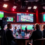 Engaging scene of sports broadcasting featuring diverse analysts in a dynamic studio.
