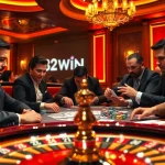 32WIN players enjoying an engaging poker game amidst a luxurious casino atmosphere.