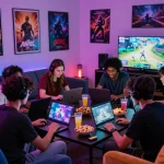 Group enjoying free porn games together in a cozy gaming setup.