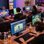 Exciting online gaming moment with players enjoying nhà cái MM88 casino games in a lively home setting.