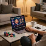 Engaging online gaming scene at https://xx88gg.net/ showing user immersed in casino action on laptop.