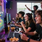 Friends enjoying an exciting live betting event on MAY88, showcasing a dynamic gaming atmosphere.