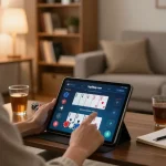 Engage in online poker gaming with https://top88pq.com/ on a tablet in a cozy living room