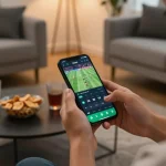 Activate sports betting action with https://c168b.com/ smartphone app in a cozy living room