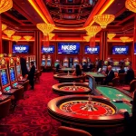 Experience the thrill of gambling at NK88 with luxurious casino tables and eager players.