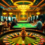 C168 Casino players enjoying vibrant casino games, including roulette and slots, in a luxurious setting.