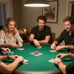 Red88 poker night with friends enjoying a thrilling game around a vibrant felt table